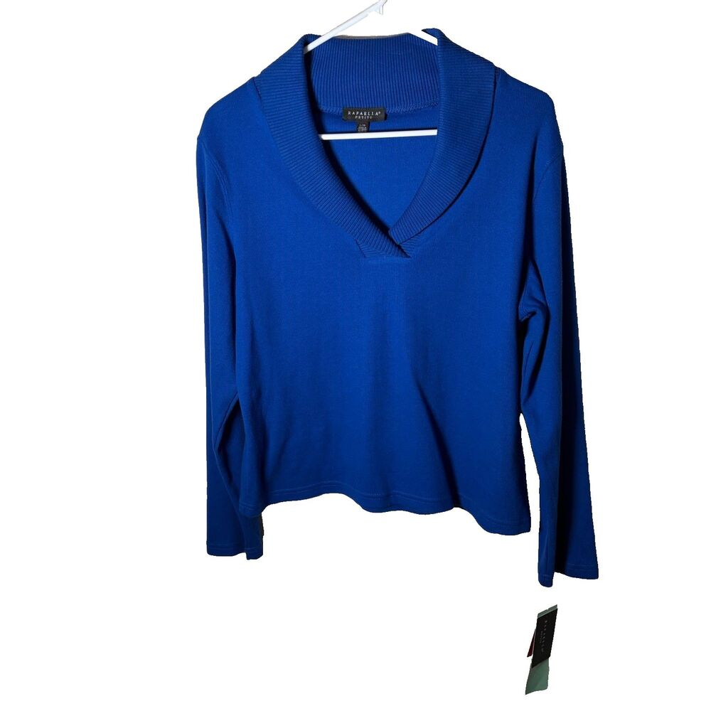 Rafaella Sweater Women's Petite Large V-Neck Collared 3/4 Sleeve Knit NWT